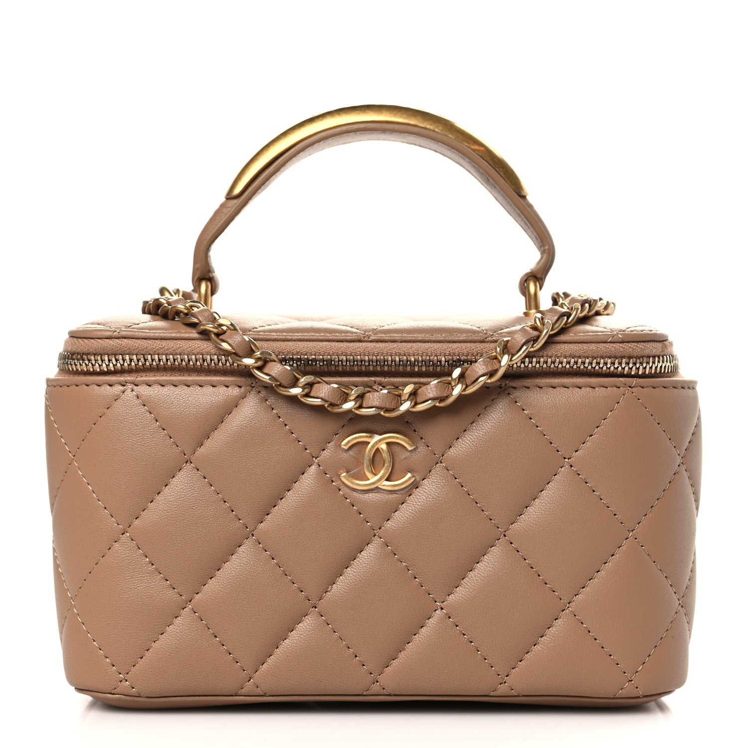 Chanel Lambskin Quilted Metal Small Top Handle Vanity Case With Chain Beige 1 of 10