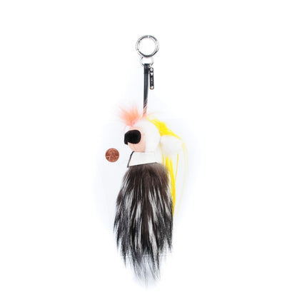 Fendi Fox Mink Goat Fur Mini Karlito Bag Charm White Black Flamingo 2 of 6