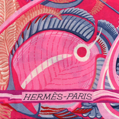 Hermes Cashmere Silk De La Mer Au Ciel Shawl 140 Rose Vif Fuchsia Gris Bleuete 2 of 3