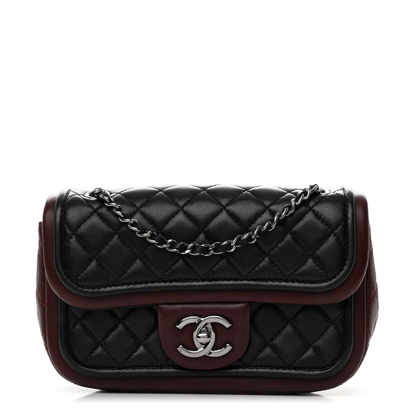 Lambskin Classic Twist Mini Rectangular Flap Black Burgundy