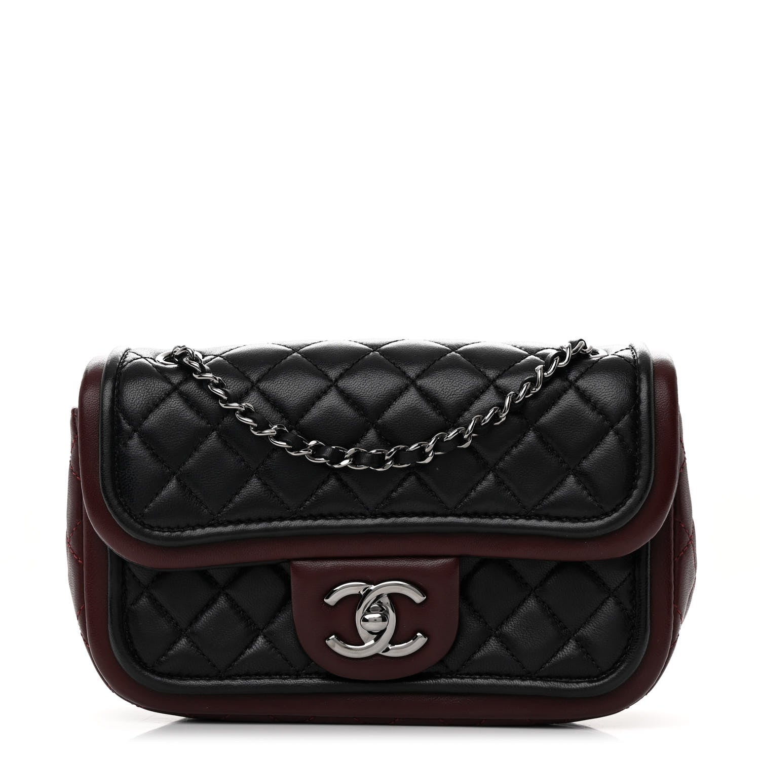 Chanel Lambskin Classic Twist Mini Rectangular Flap Black Burgundy 1 of 13