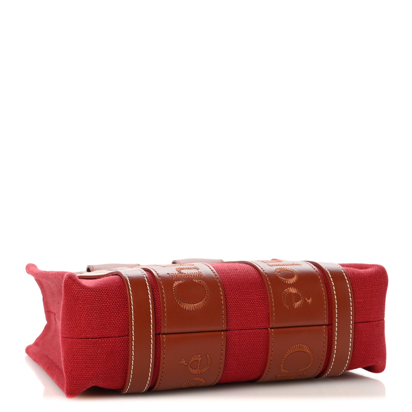 Cotton Calfskin Small Woody Ribbon Tote With Strap Dark Red