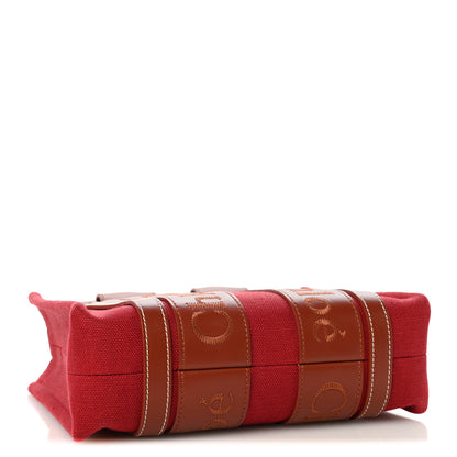 Chloe Cotton Calfskin Small Woody Ribbon Tote With Strap Dark Red 4 of 13