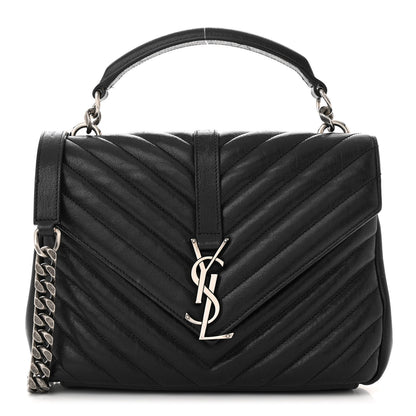 Saint Laurent Sheepskin Matelasse Chevron Monogram Medium College Bag Black 1 of 10