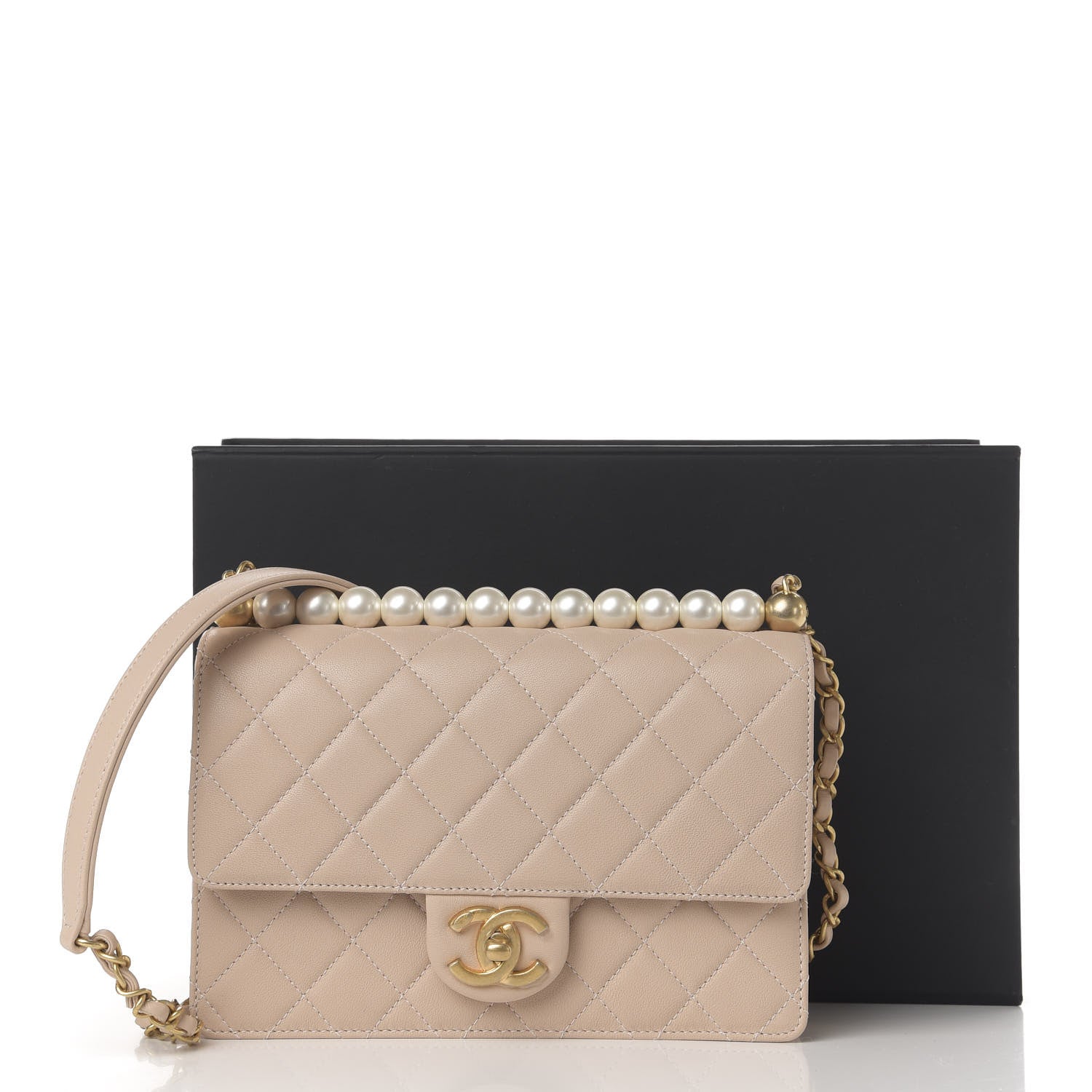 Chanel Lambskin Quilted Small Chic Pearls Flap Beige 11 of 11
