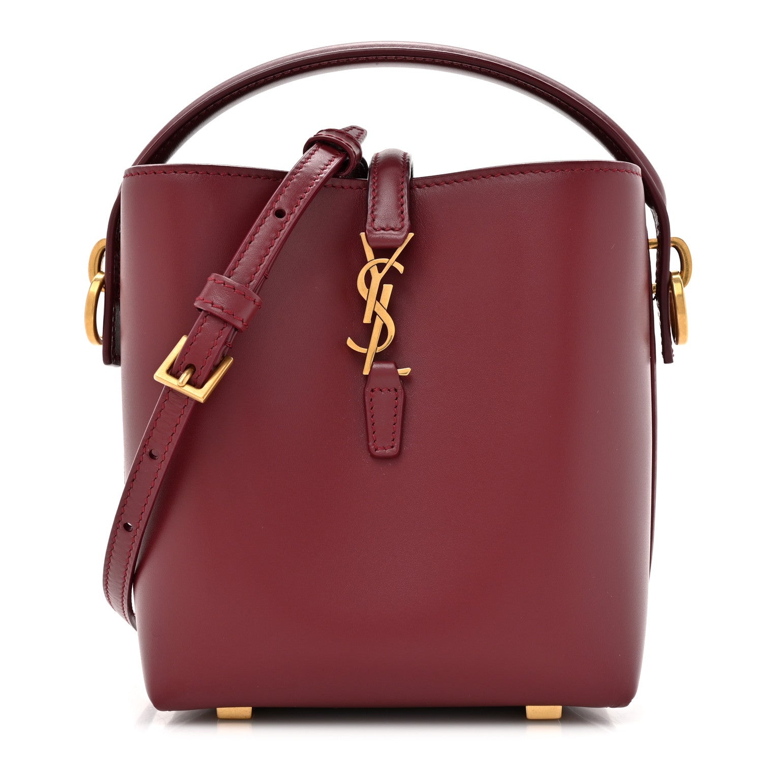 Saint Laurent Shiny Calfskin Le 37 Mini Bucket Bag Rouge Merlot