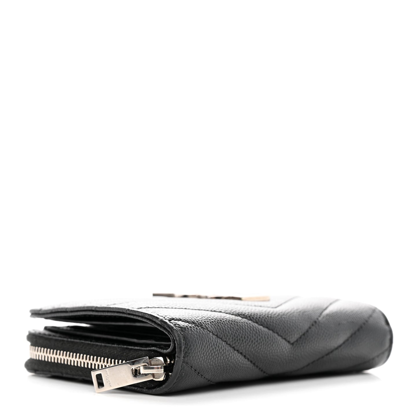 Grain De Poudre Matelasse Chevron Monogram Compact Zip Around Wallet Black