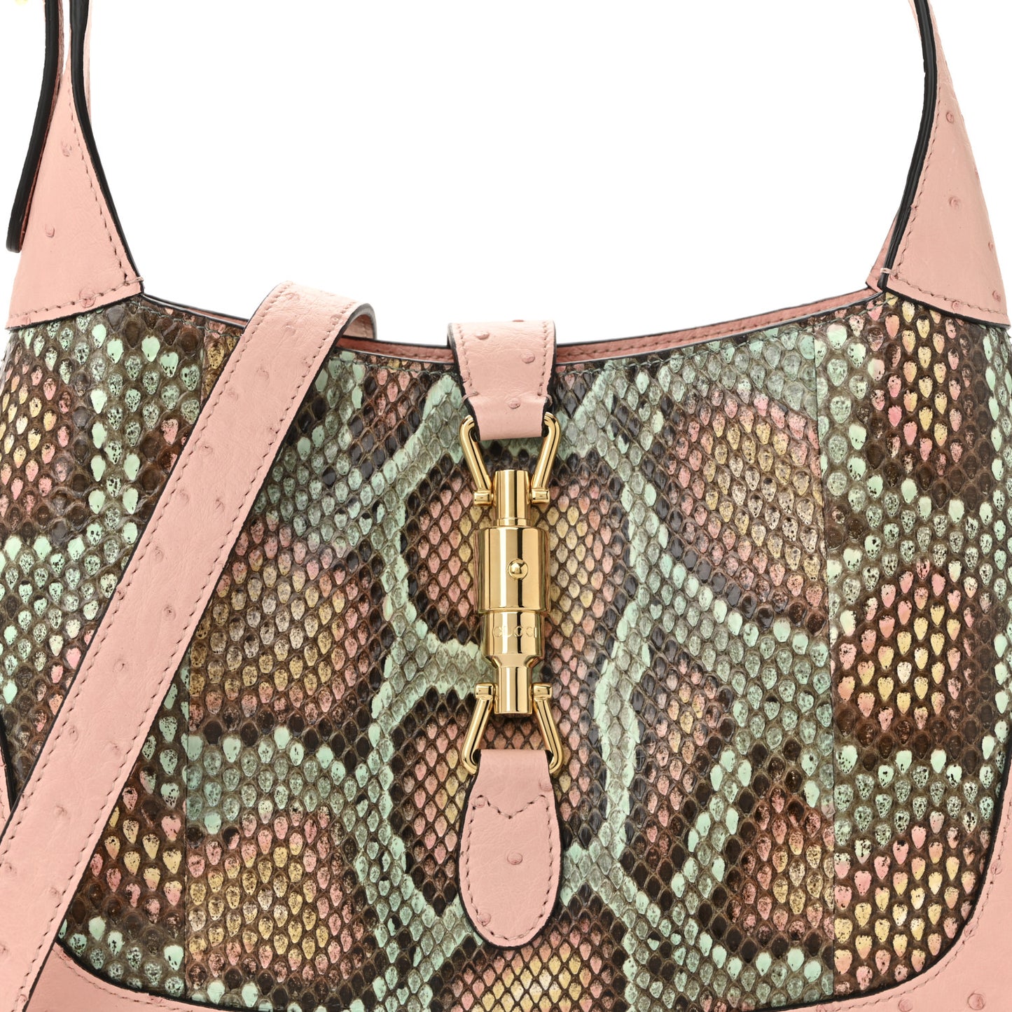Snakeskin Ostrich Calfskin Small Jackie 1961 Hobo Pink Multicolor