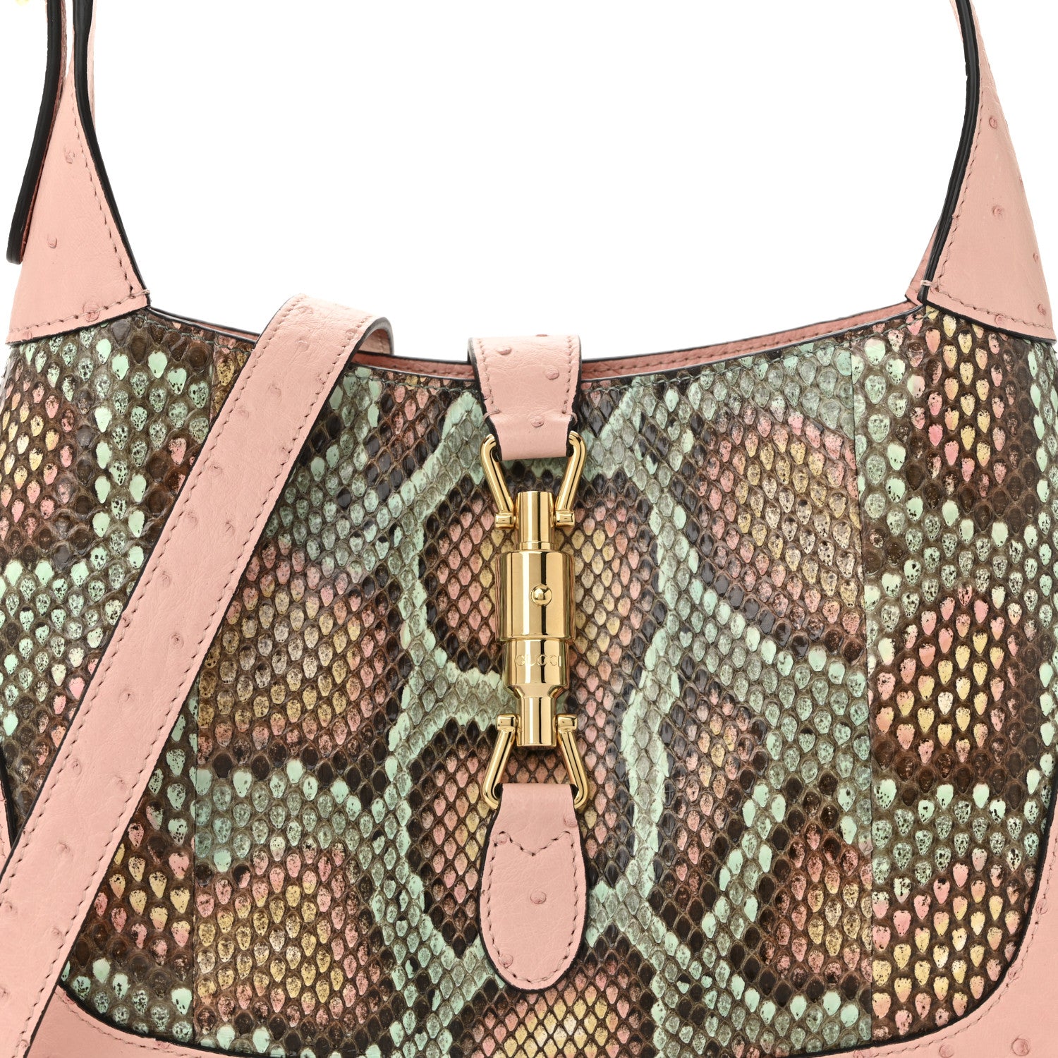 Gucci Snakeskin Ostrich Calfskin Small Jackie 1961 Hobo Pink Multicolor 8 of 11