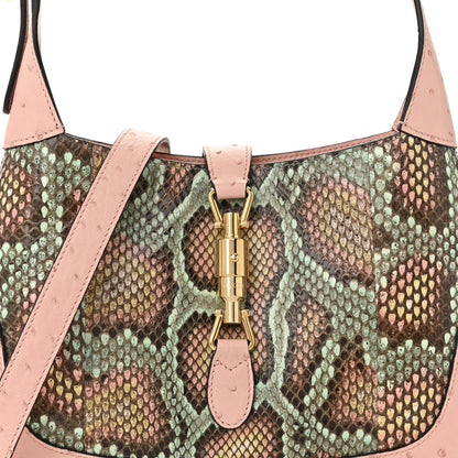 Gucci Snakeskin Ostrich Calfskin Small Jackie 1961 Hobo Pink Multicolor 8 of 11