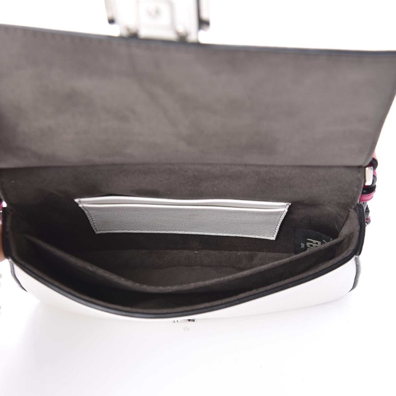 Fendi Vitello Dolce Nappa Flowerland Tri-Color Micro Double Baguette Fuxia White Ice Papavero 7 of 9