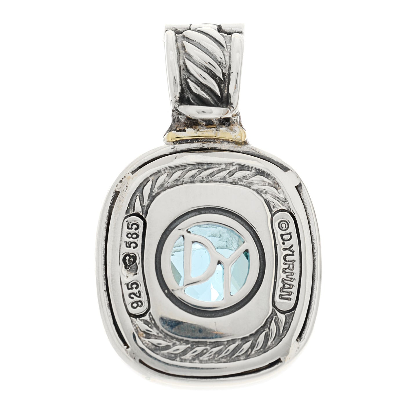 Sterling Silver 14K Yellow Gold Blue Topaz 10mm Albion Enhancer Pendant