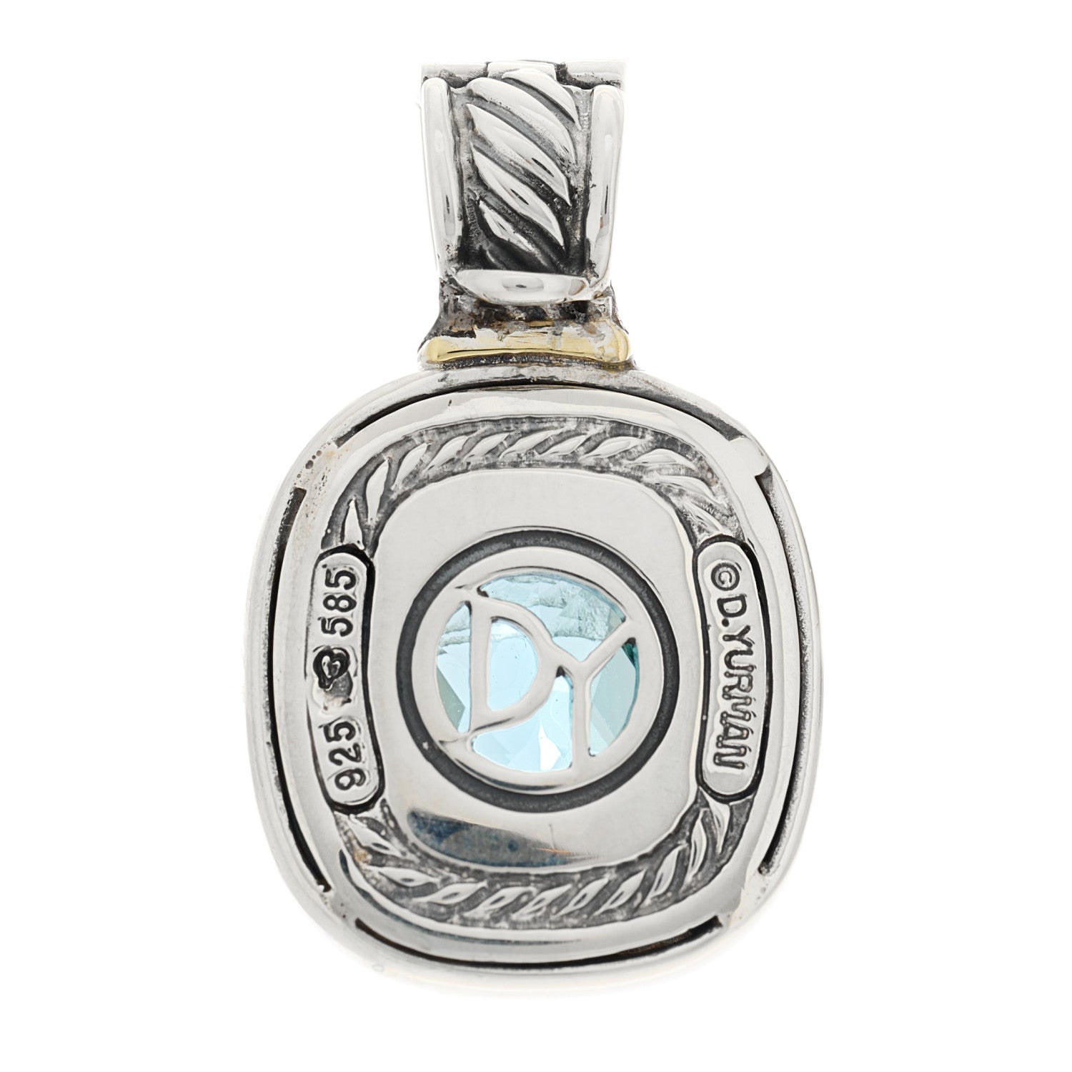 David Yurman Sterling Silver 14K Yellow Gold Blue Topaz 10mm Albion Enhancer Pendant 3 of 3