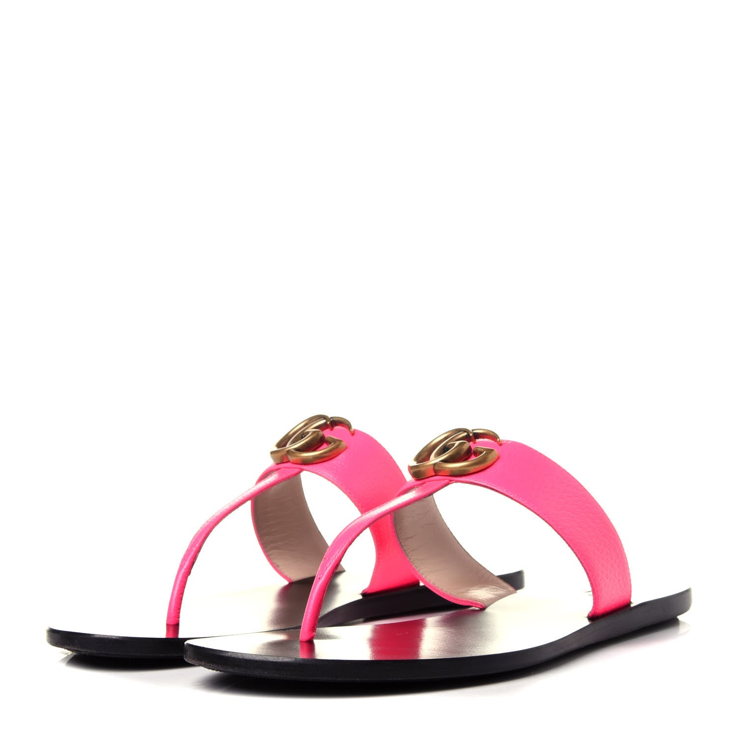 Gucci Calfskin GG Marmont Thong Sandals 38.5 Fuxia Fluo 3 of 9