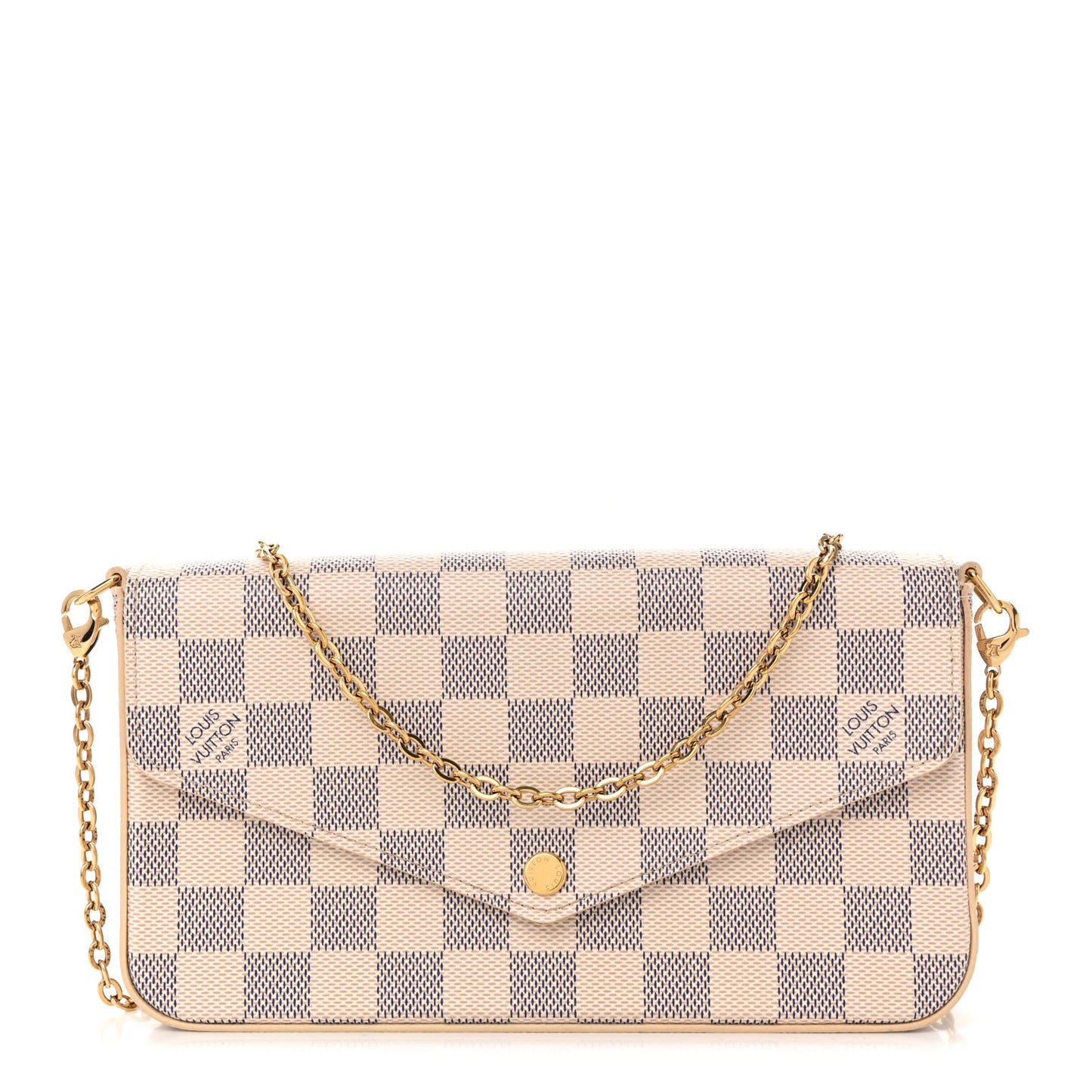 Damier Azur Pochette Felicie Chain Wallet Rose Ballerine