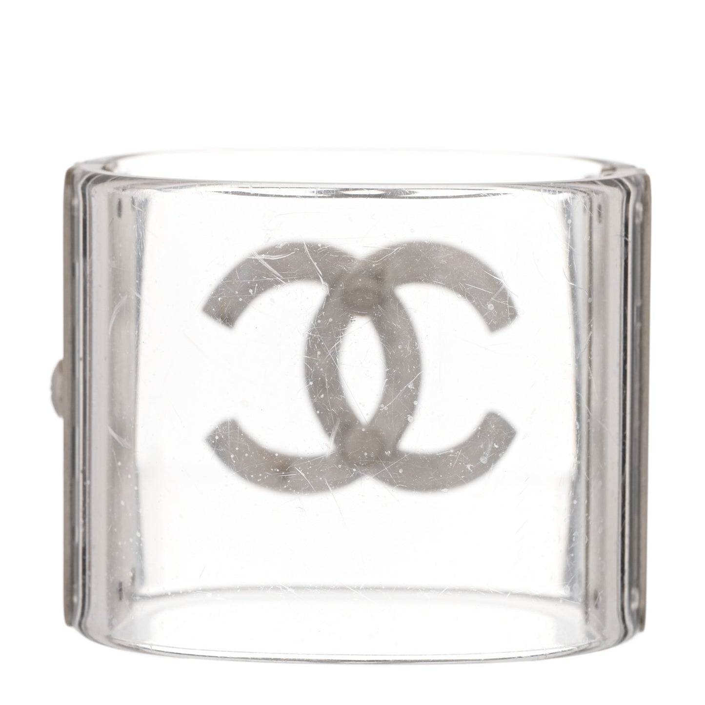 Lucite Baguette Crystal CC Cuff Transparent Silver