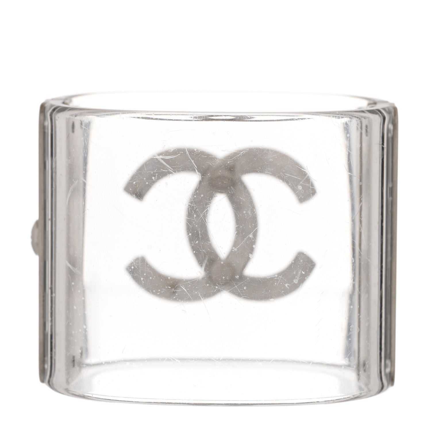 Chanel Lucite Baguette Crystal CC Cuff Transparent Silver 3 of 8
