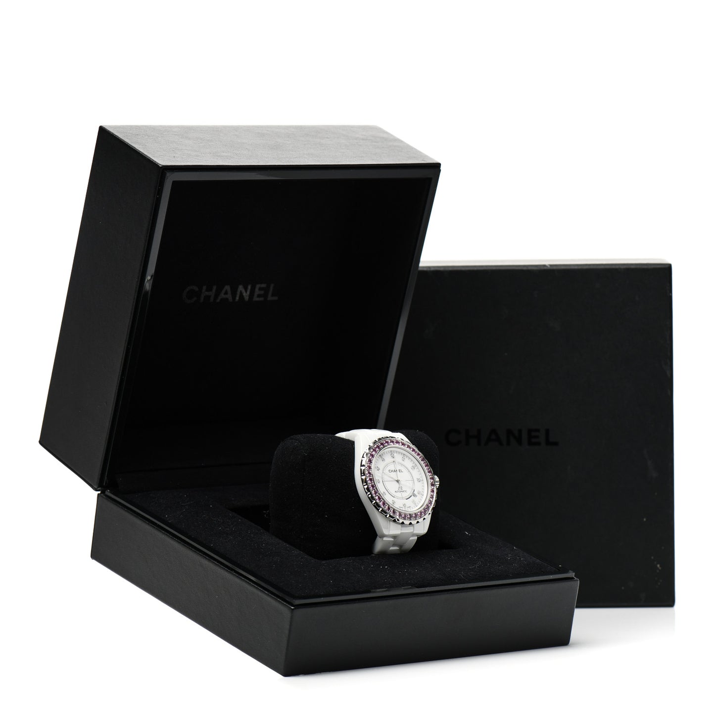 Stainless Steel Ceramic Diamond Pink Sapphire 42mm J12 Automatic Watch White