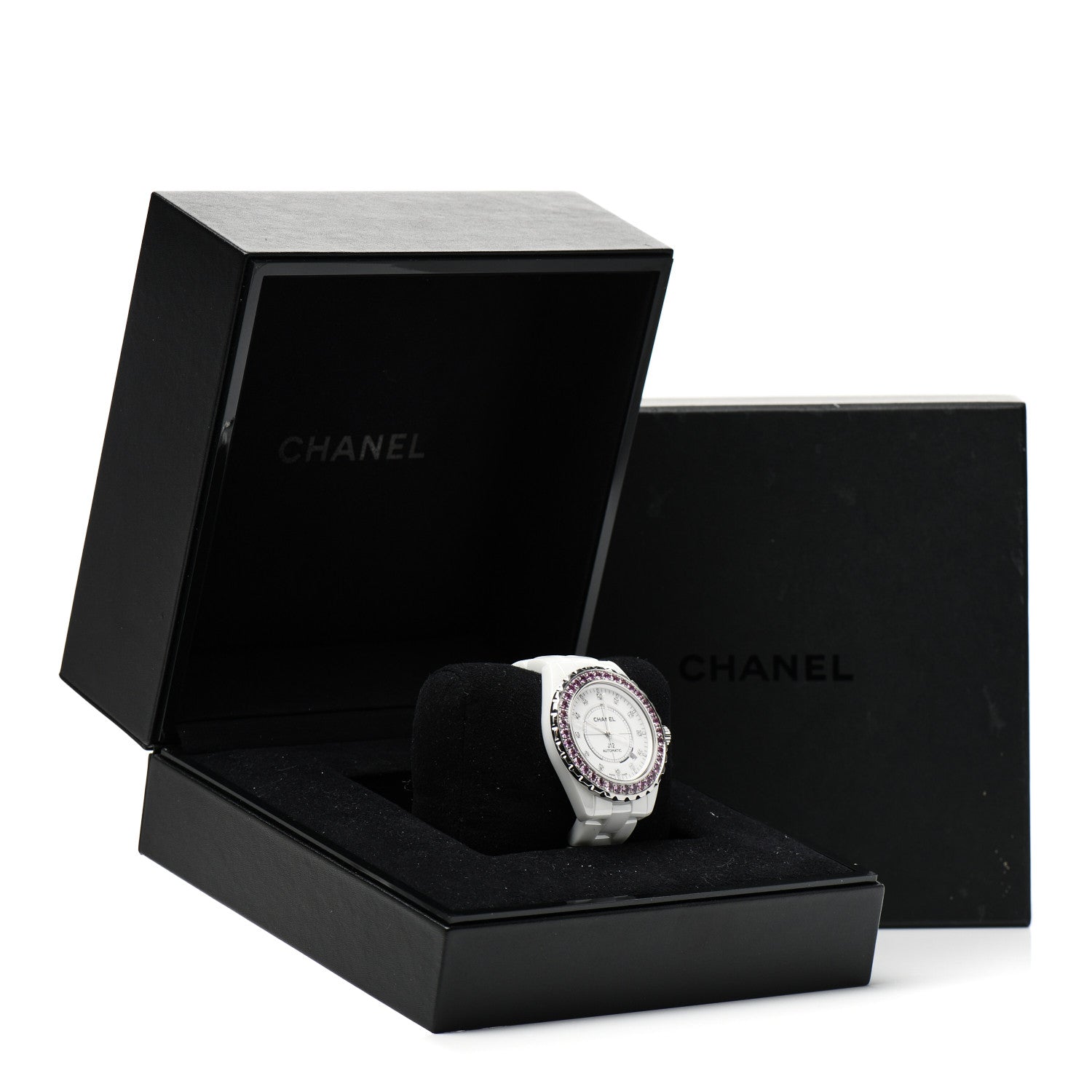 Chanel Stainless Steel Ceramic Diamond Pink Sapphire 42mm J12 Automatic Watch White 5 of 5