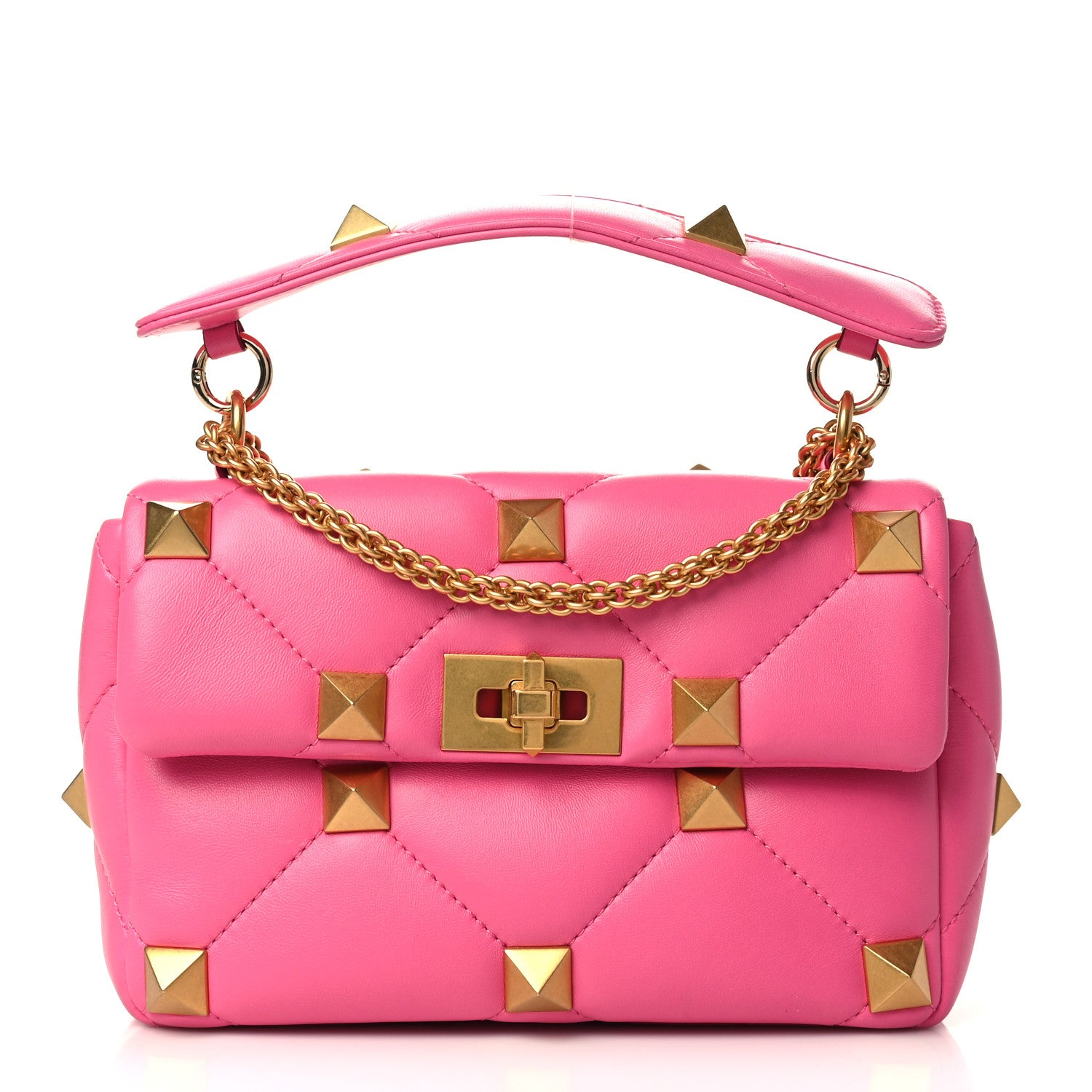 VALENTINO GARAVANI Nappa Medium Roman Stud Shoulder Bag in the color Feminine Pink from FASHIONPHILE
