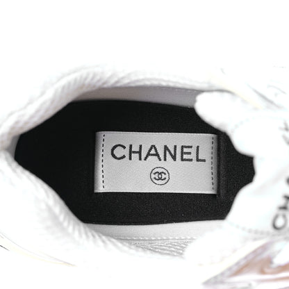 Chanel Fabric Laminated Calfskin Stretch CC Womens Sneakers 40 White Silver 7 of 8