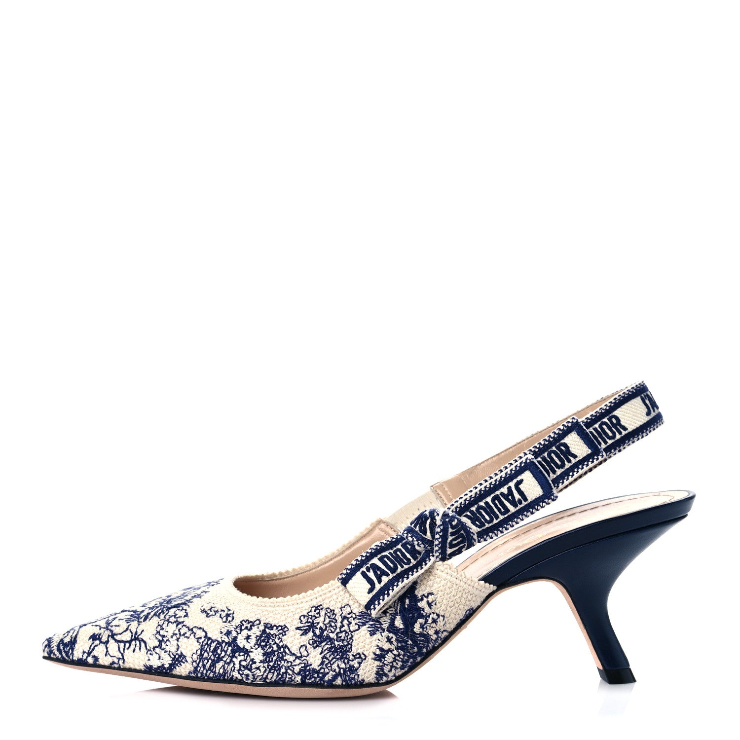 Christian Dior Toile de Jouy Ribbon Embroidered J'Adior Slingback 65mm Pumps 39 Blue Off White 1 of 10