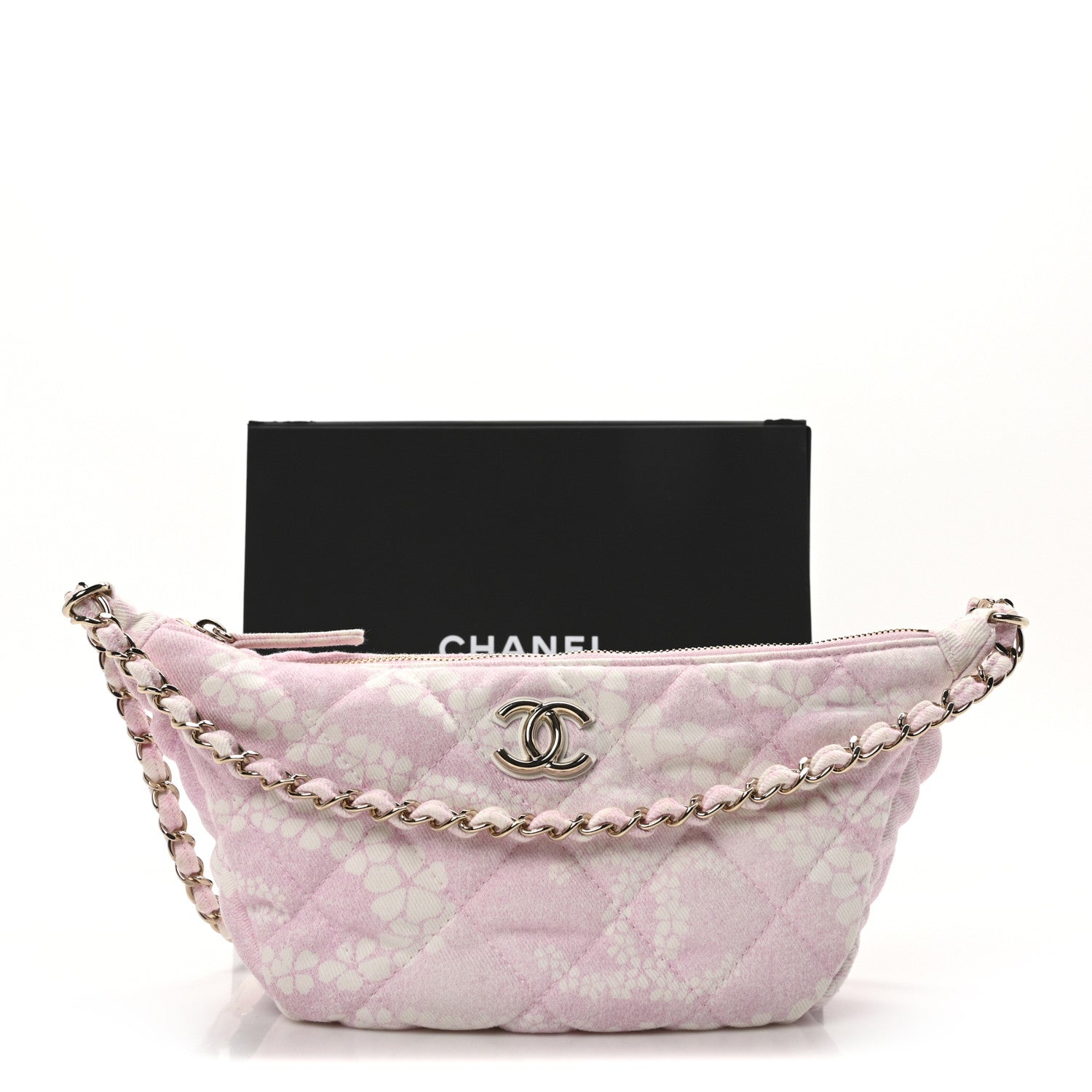 Chanel Printed Denim Quilted Large Hobo Bag Light Pink White 9 of 11