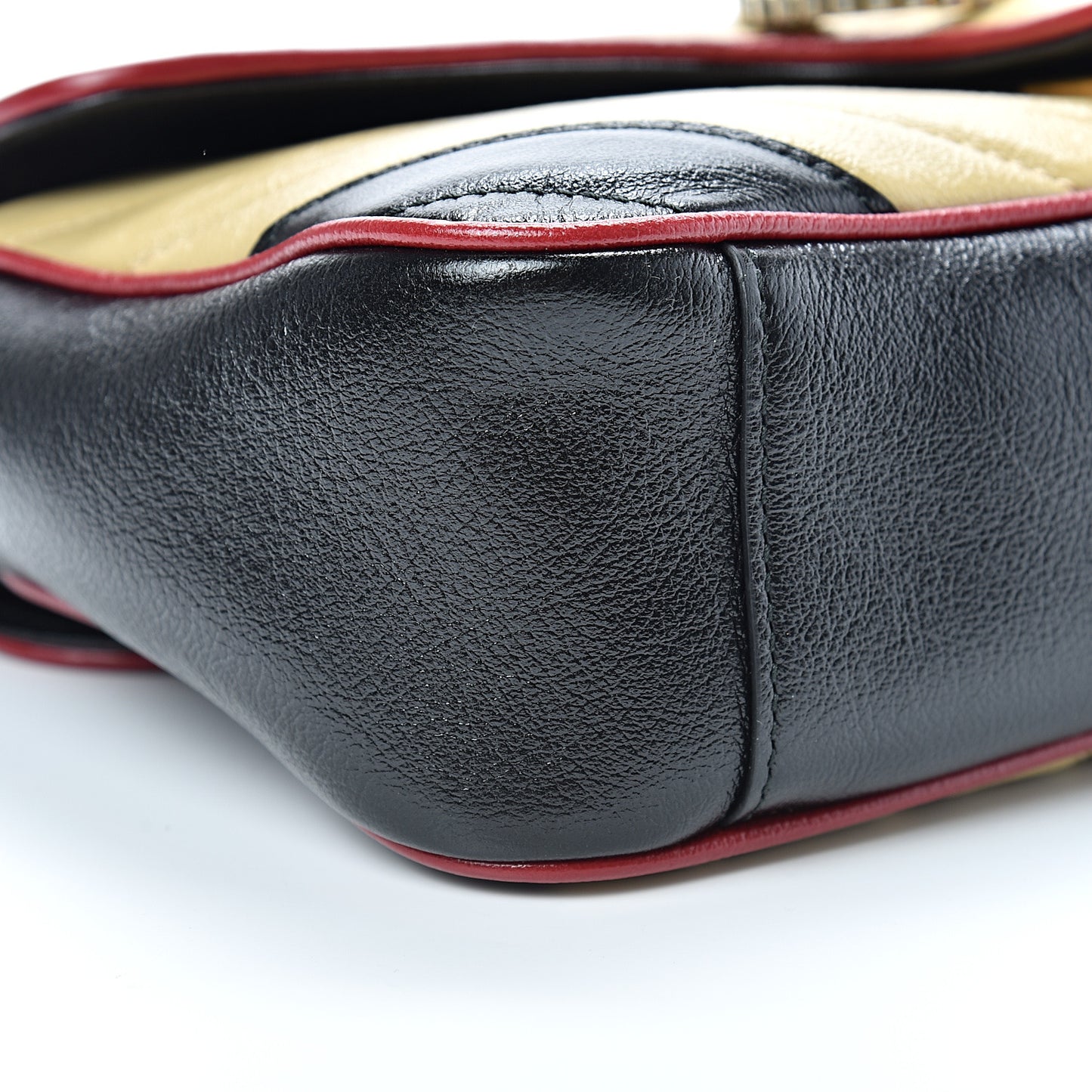 Vintage Effect Calfskin Matelasse Diagonal Striped Small Torchon GG Marmont Shoulder Bag Black Beige