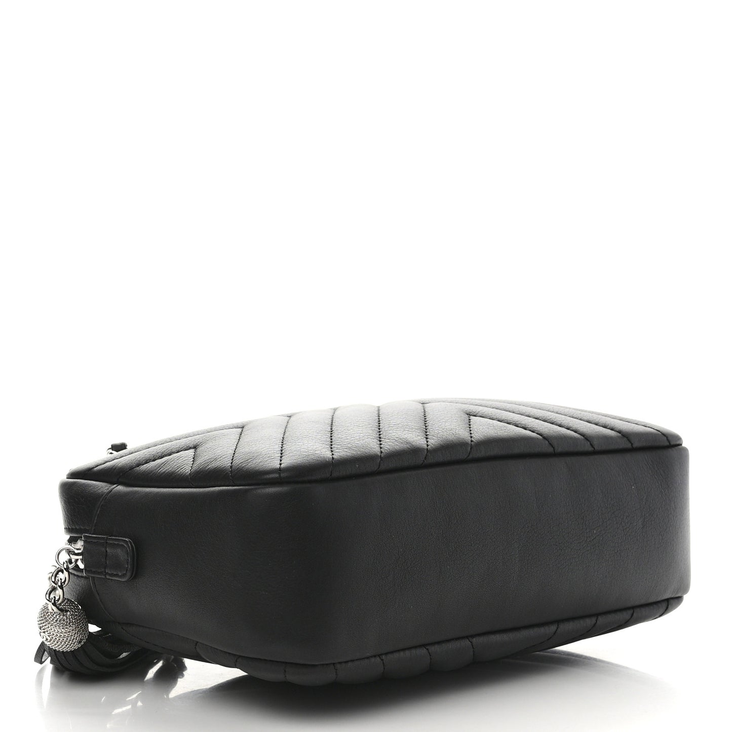 Calfskin Diagonal Chevron Quilted Tassel Camera Case Black
