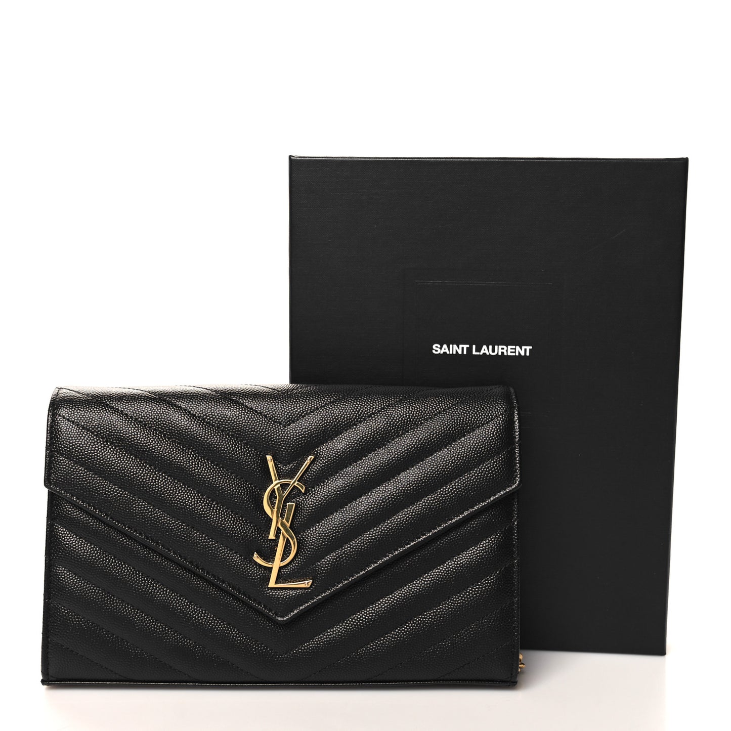 Grain De Poudre Matelasse Chevron Monogram Chain Wallet Black