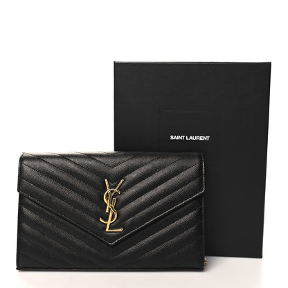 Saint Laurent Grain De Poudre Matelasse Chevron Monogram Chain Wallet Black 13 of 13