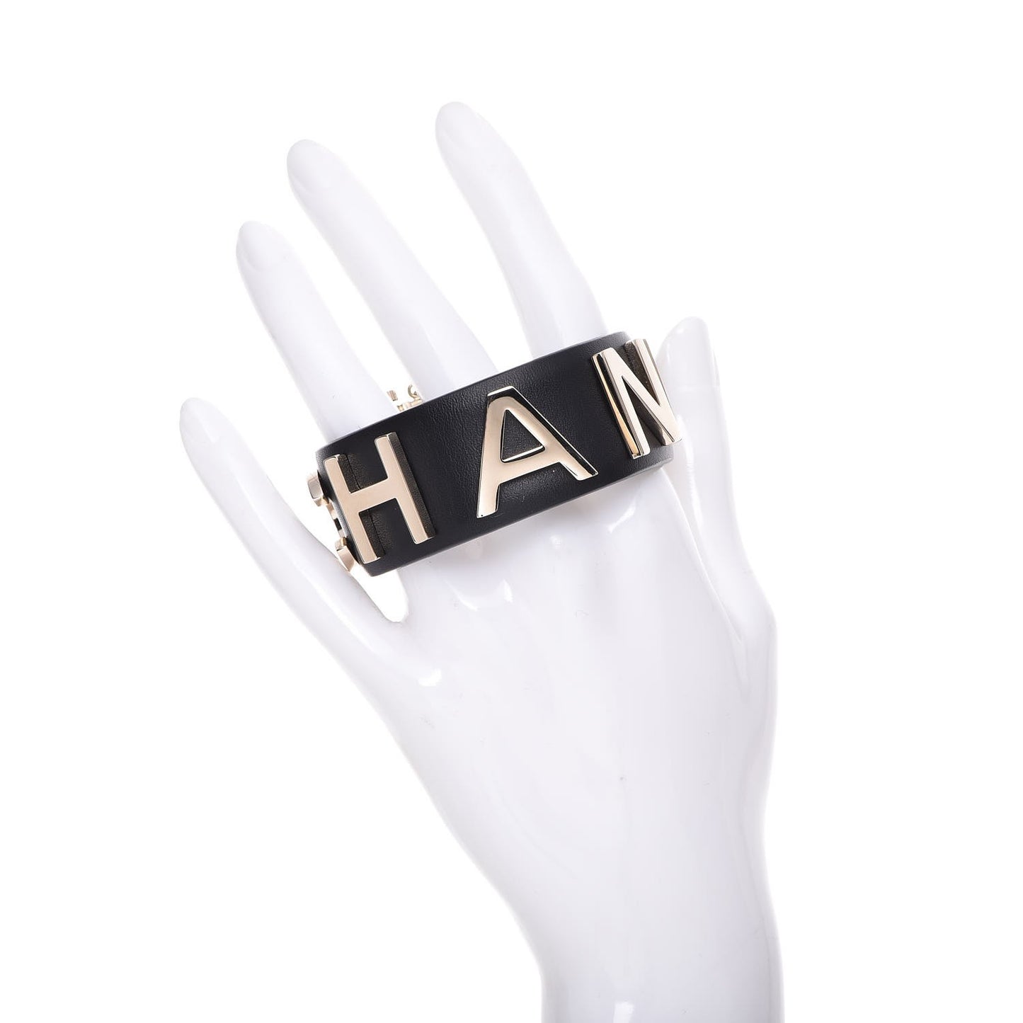 Calfskin Logo Cuff Bracelet M Black Gold