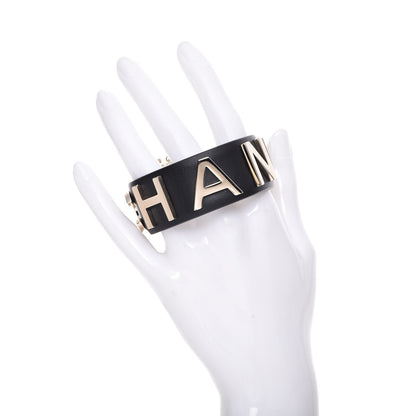 Chanel Calfskin Logo Cuff Bracelet M Black Gold 2 of 9