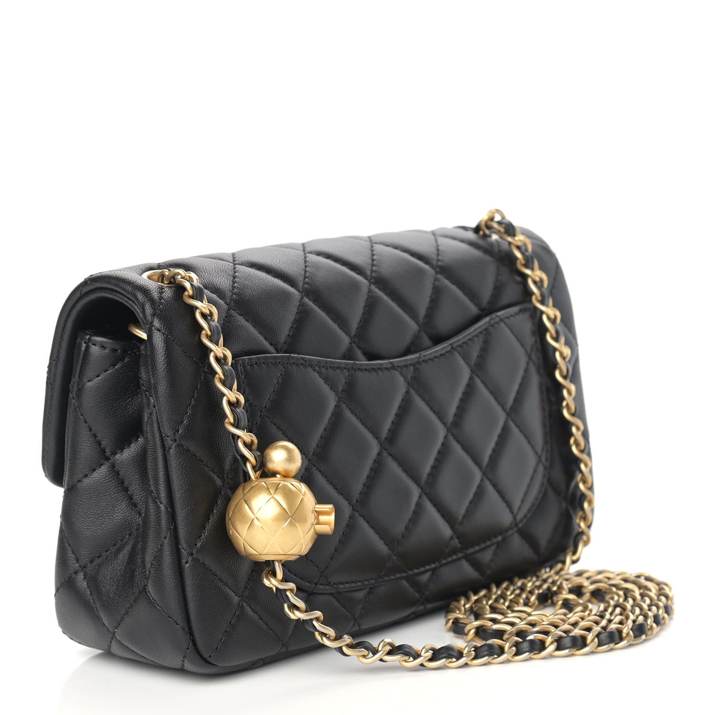 Lambskin Quilted Mini Rectangular Pearl Crush Flap Black