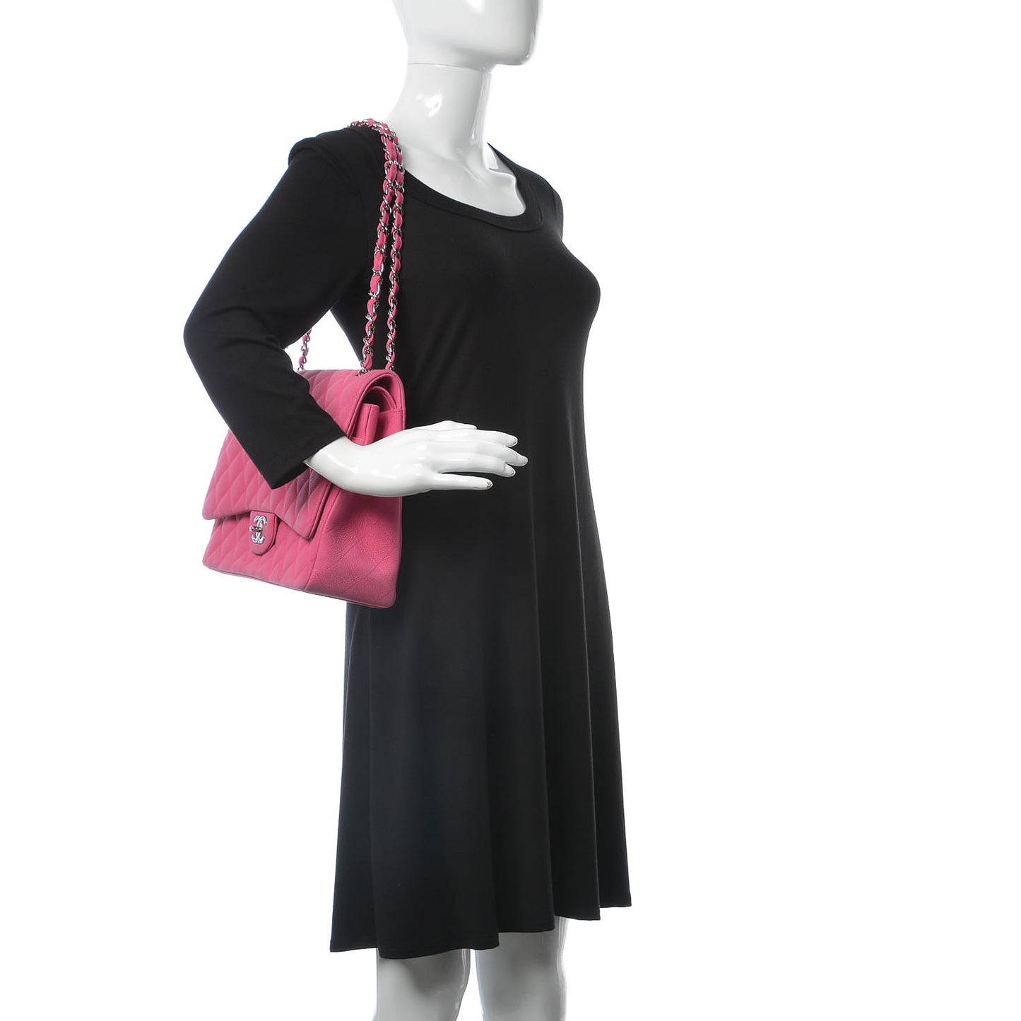 Iridescent Caviar Quilted Maxi Double Flap Hot Pink