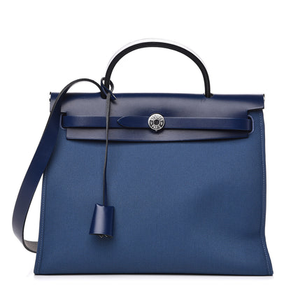 Hermes Vache Hunter Toile Herbag Zip 31 PM Bleu Brighton Bleu Saphir 1 of 12