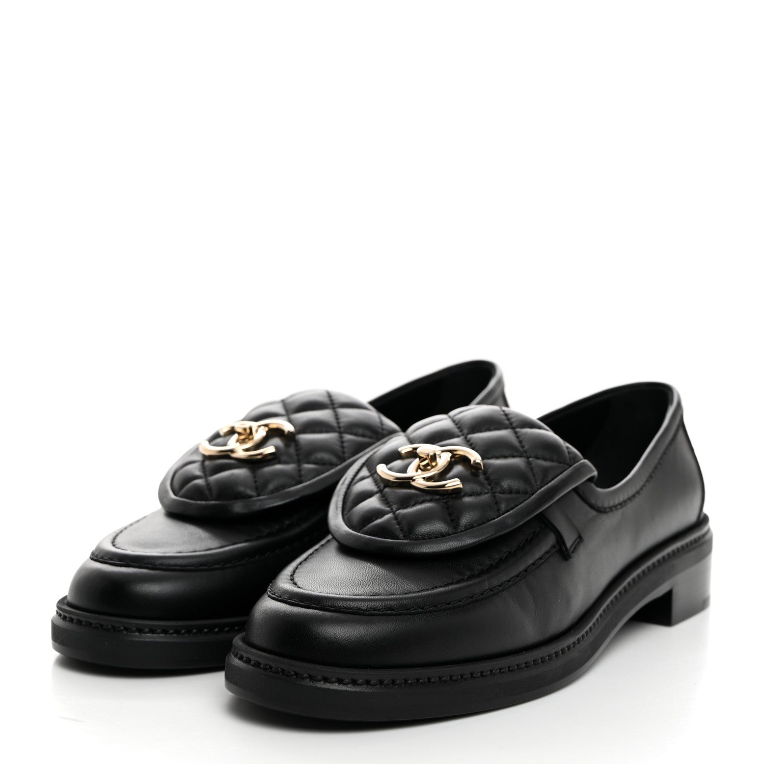 Chanel Lambskin Quilted CC Turnlock Loafers 38.5 Black 3 of 9
