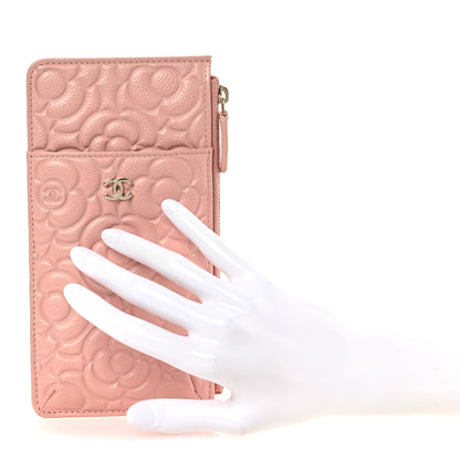 Chanel Caviar Camellia Embossed Classic Flat Wallet Pouch Pink 2 of 9