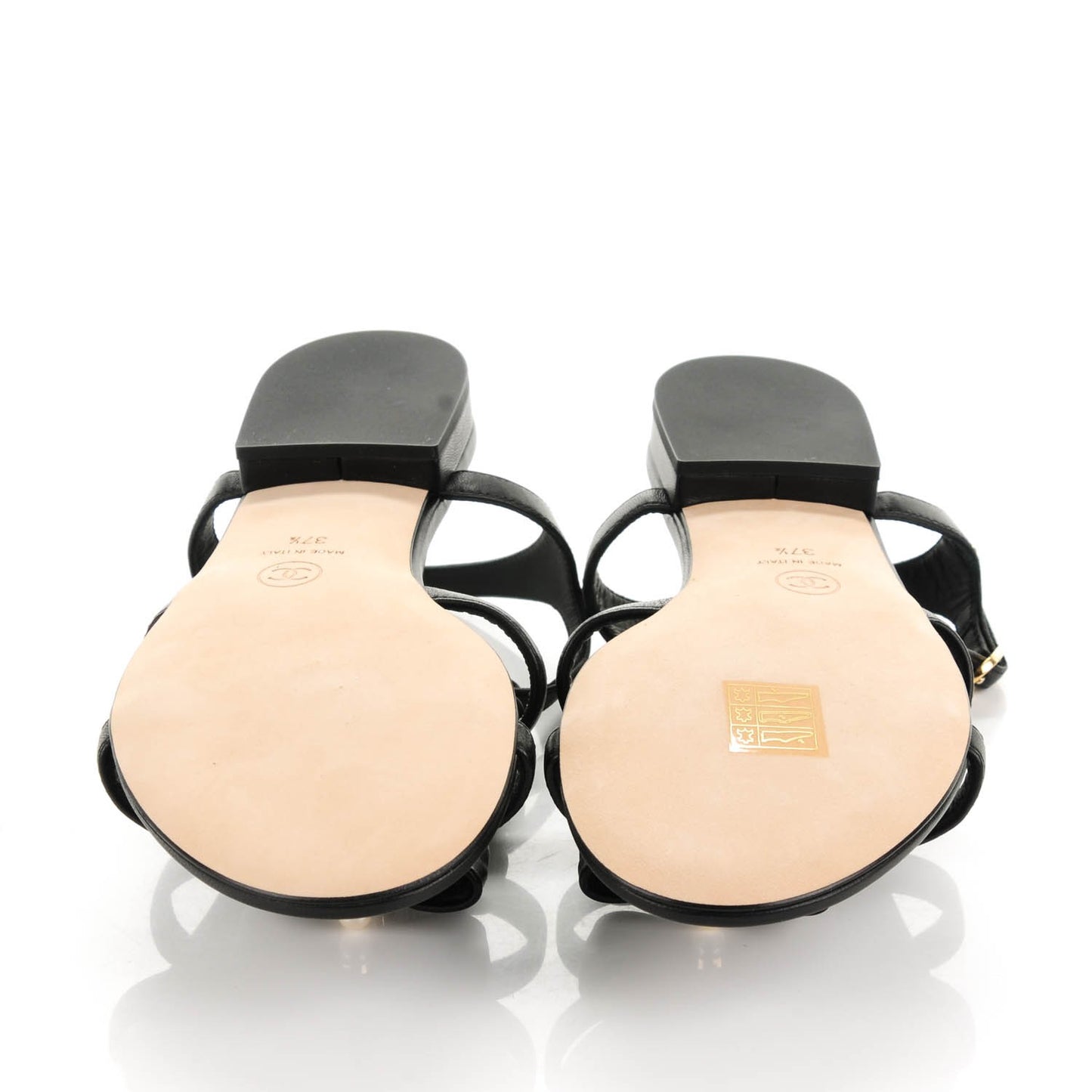 Lambskin Pearl Bow Sandals 37.5 Black