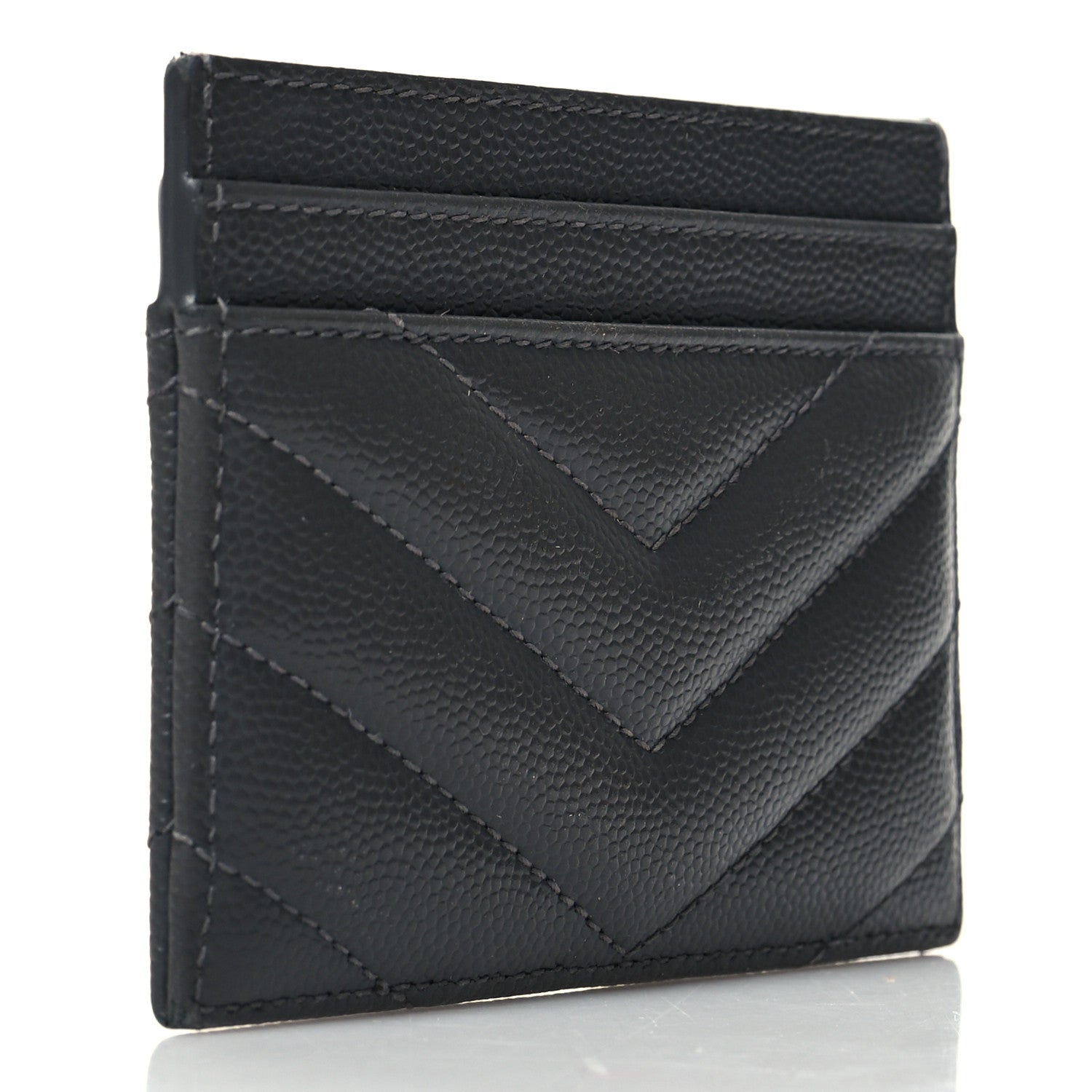 Saint Laurent Grain De Poudre Matelasse Chevron Monogram Credit Card Case Coal 3 of 8