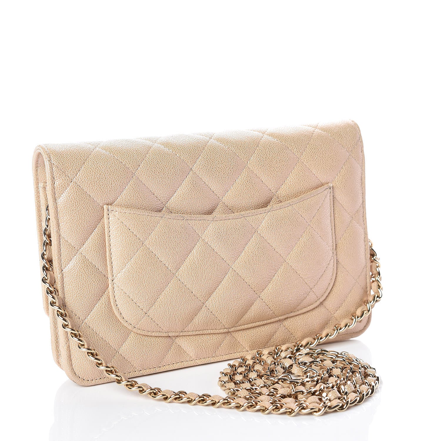 Chanel Iridescent Caviar Quilted Wallet On Chain WOC Beige 3 of 11
