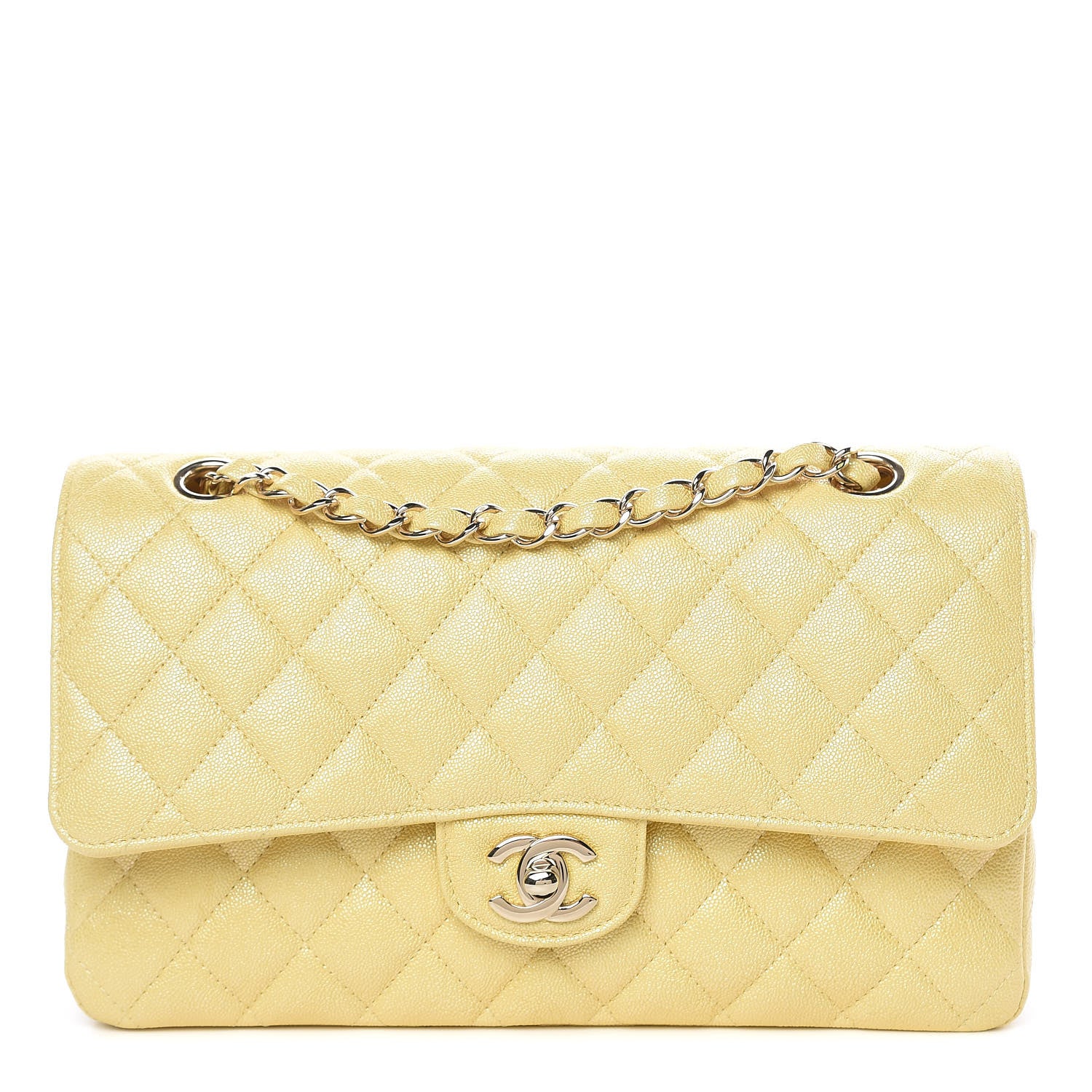 Chanel Iridescent Caviar Quilted Medium Double Flap Yellow 1 of 11
