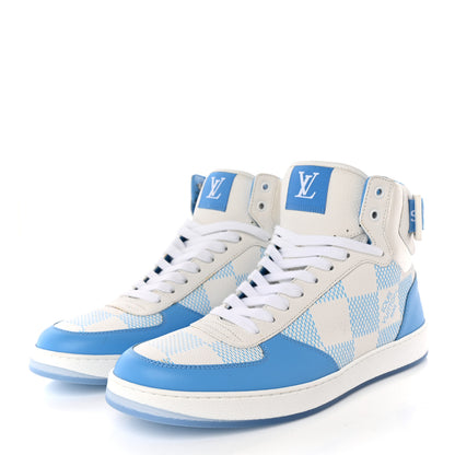 Louis Vuitton Calfskin Damier Mens Rivoli High Top Sneakers 8 Blue 3 of 12