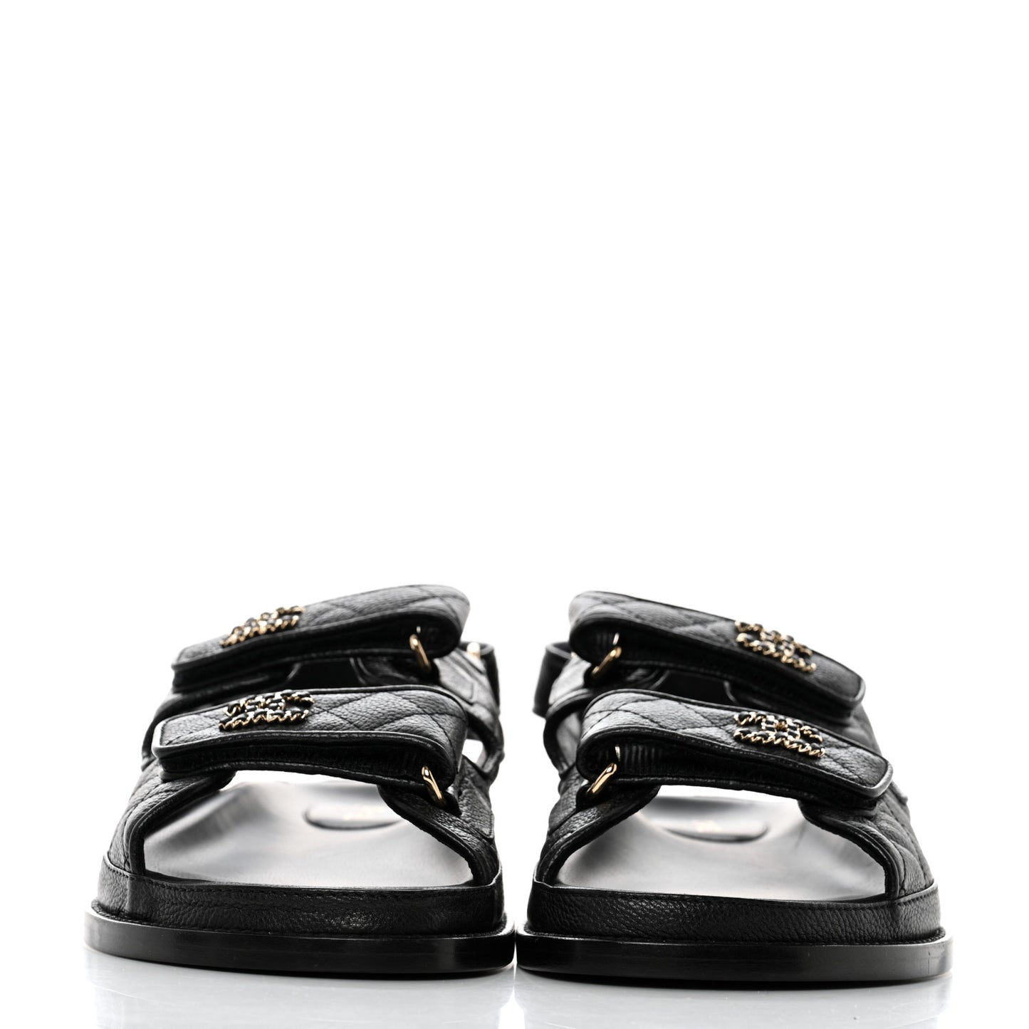 Grained Calfskin Velcro Dad Sandals 39 Black
