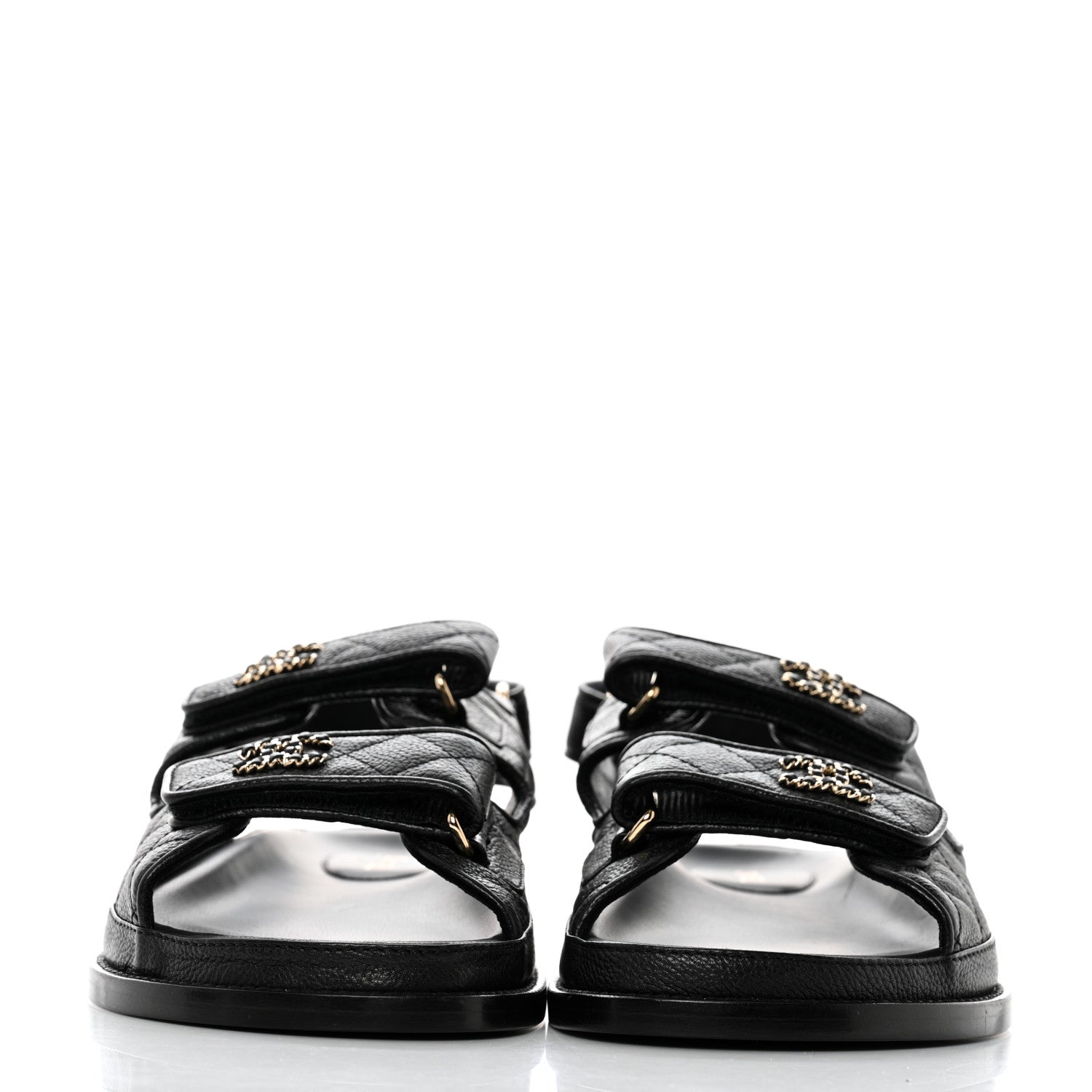 Chanel Grained Calfskin Velcro Dad Sandals 39 Black 2 of 9