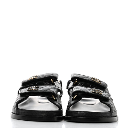Chanel Grained Calfskin Velcro Dad Sandals 39 Black 2 of 9