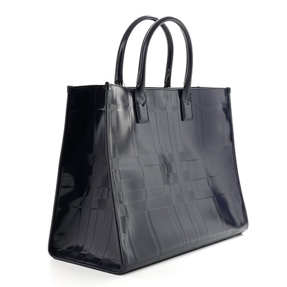 Burberry Patent Calfskin Denny Check Embossed Tote Charcoal Blue 3 of 12