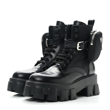 Prada Spazzolato Rois Nylon Metal Triangle Logo Monolith Pouch Pocket 55mm Boots 36 Black 3 of 6