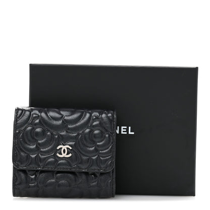 Chanel Lambskin Camellia Embossed Small Double Wallet Black 11 of 11