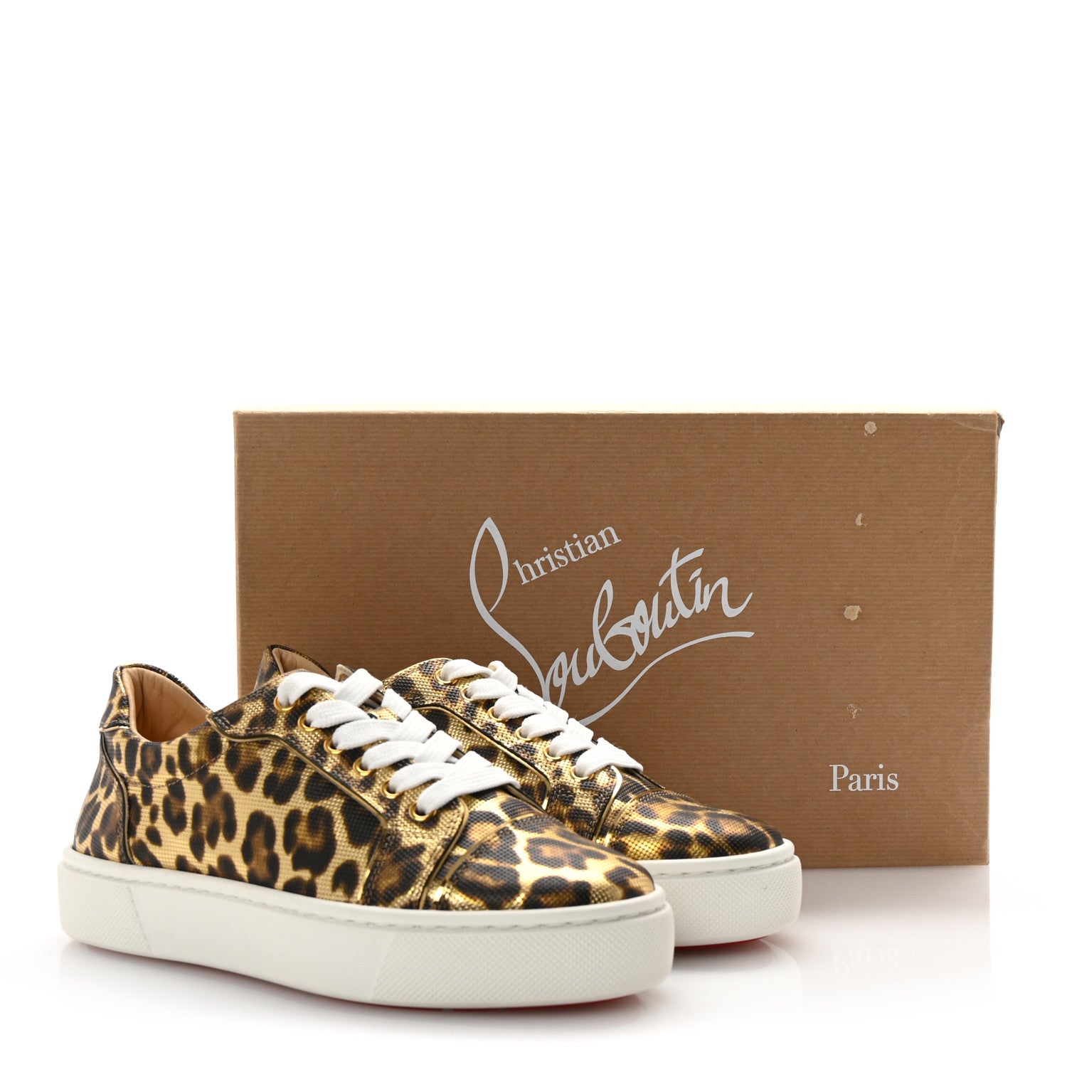 Christian Louboutin Calfskin Coins Leopard Womens Vieirissima Flat Sneakers 36 Gold 9 of 9
